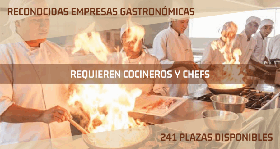 241 plazas disponibles para cocineros y chefs en reconocidas empresas del rubro gastronómico