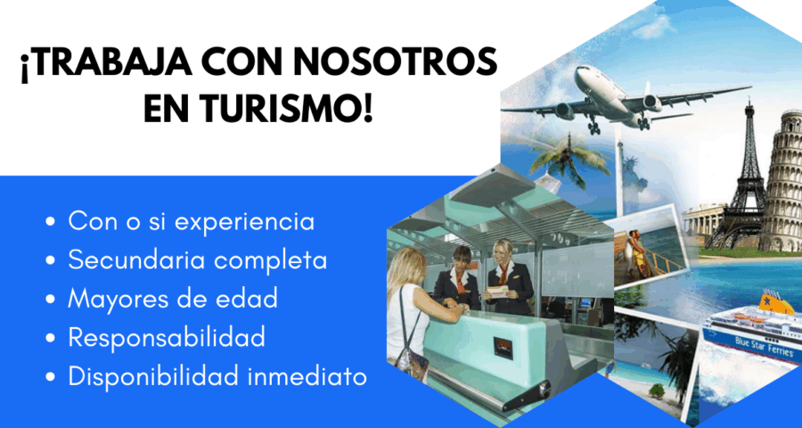 Agencia de Viajes esta en Busca de Personal para Counter de Pasaje, Asesor de Viajes, Counter de Cargo, Recepcionista, Auxiliar de Limpieza, con o sin Experiencia.