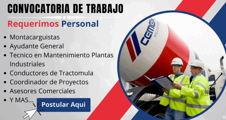 CEMEX – Convocatoria de Trabajo en sector construcción para diferentes cargos