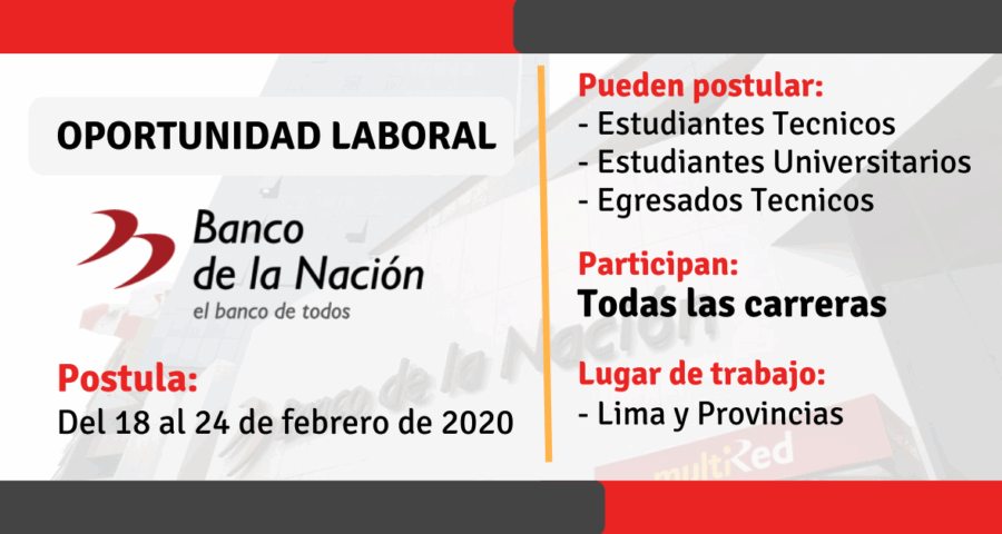 CONVOCATORIA DE TRABAJO EN BANCO DE LA NACIÓN A NIVEL NACIONAL