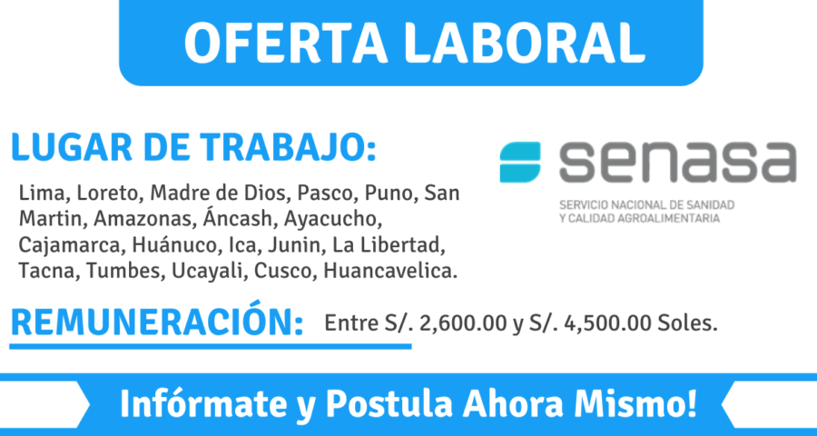 CONVOCATORIA DE TRABAJO EN SENASA SERVICIO NACIONAL DE SANIDAD