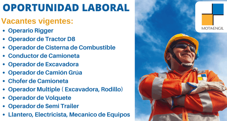 CONVOCATORIA MOTA-ENGIL: Se encuentra en la búsqueda de nuevos talentos