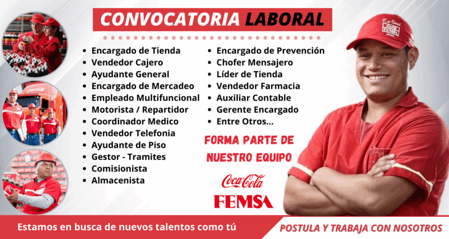 Coca Cola FEMSA Empresa internacional requiere personal para cubrir puestos en diferentes áreas