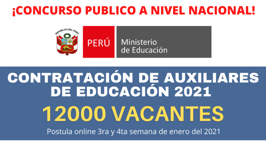 Concurso Publico: Ministerio de Educación Ofrece Mas de 12000 Plazas Para Auxiliares de Educación