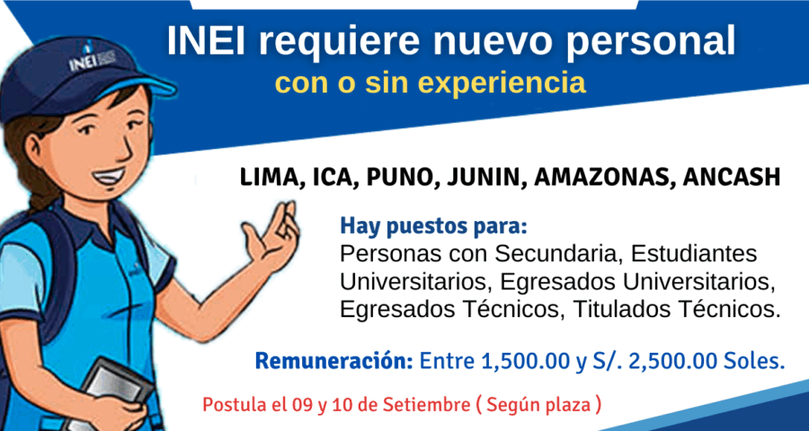 Convocatoria De Trabajo Para INEI: Requiere Supervisores, Asistentes, Operarios, Conductores, Otros