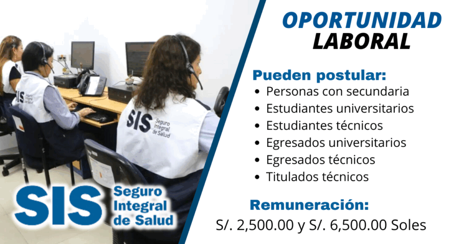 Convocatoria nacional SIS: requiere nuevo personal con sueldo de hasta 6500 soles
