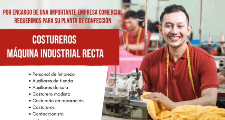 Grandes empresas están en busca de COSTUREROS