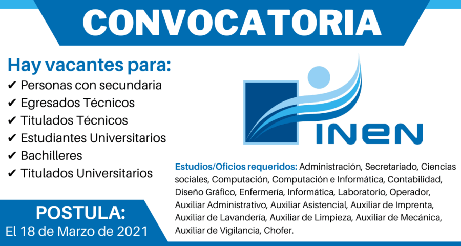 INEN: Lanza convocatoria para contratar Técnicos, Auxiliares, Asistentes, Chóferes, otros
