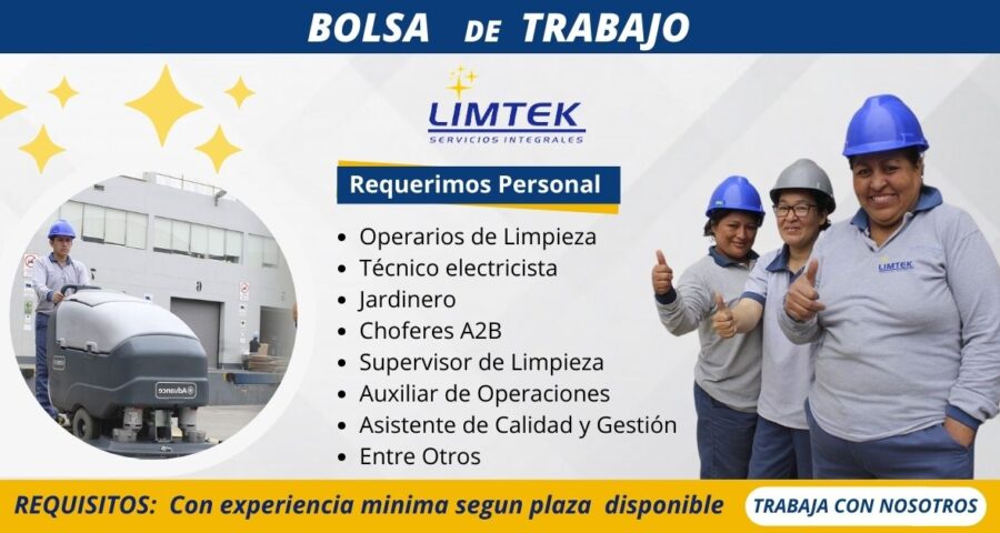 LIMTEK – Servicios Integrales busca personal para Limpieza, Técnicos, Choferes etc