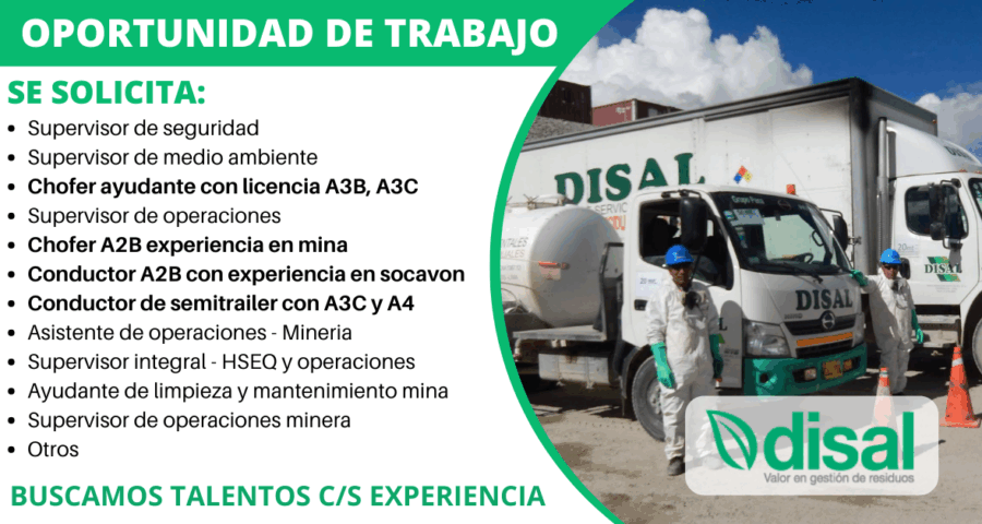 Ofertas de trabajo Disal: Solicita Chóferes, Supervisores, Operadores, Otros
