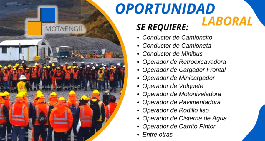 Ofertas de trabajo en Monta-Engil: Ofrece vacantes en diferentes ciudades del país