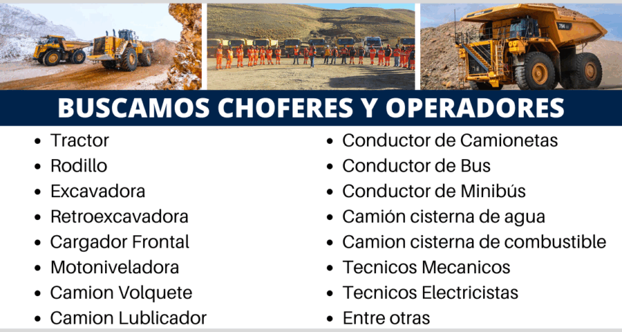 Ofertas de trabajo en STRACON: Requiere Choferes, Operadores, Operarios, Entre otras
