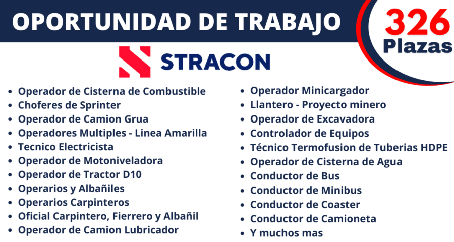 Ofertas de trabajo en STRACON a nivel nacional