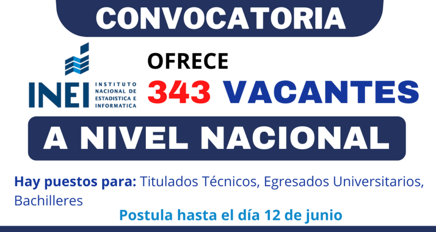 Oportunidad de trabajo en el INEI: 343 Plazas a nivel nacional