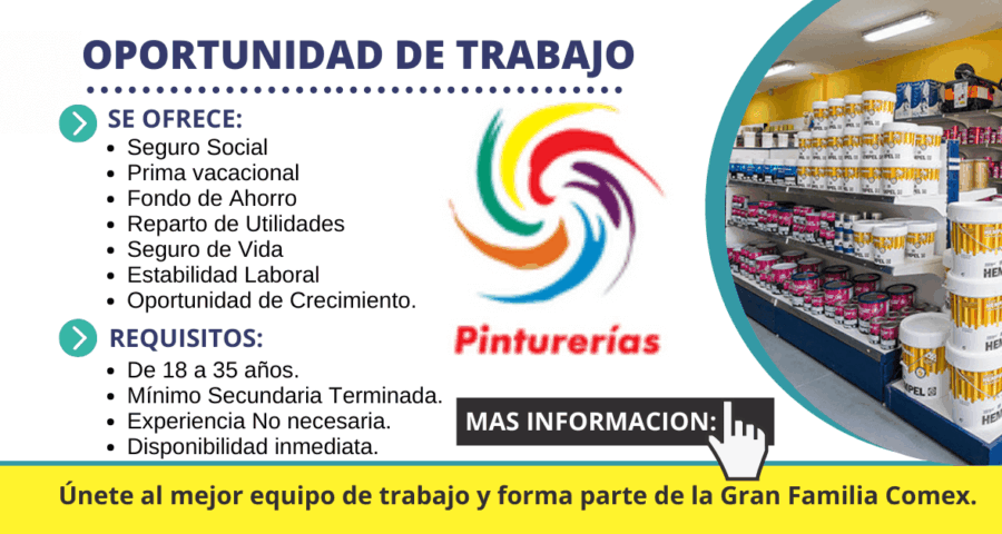 Pinturerias y Muros requiere mas personal