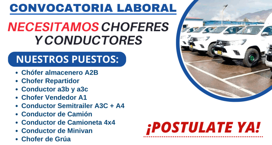 Reconocidas empresas requieren conductores o choferes talentosos con mínima experiencia