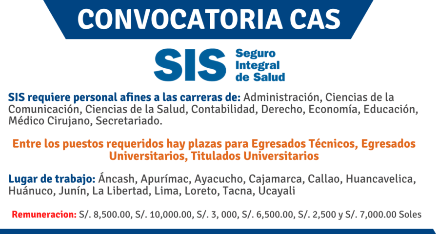 SIS: Lanza Convocatoria Para Cubrir Mas de 34 Plazas en Diferentes Regiones