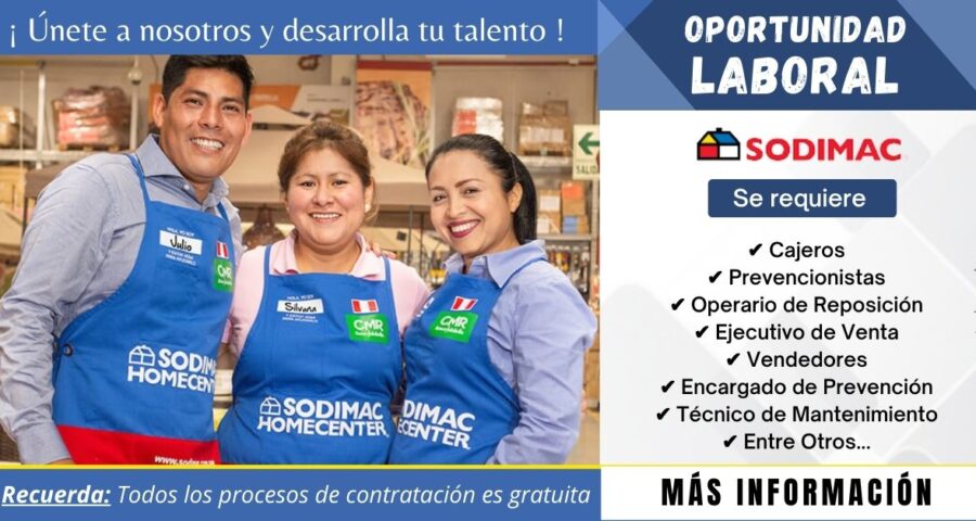 SODIMAC HOME CENTER requiere personal para diferentes puestos