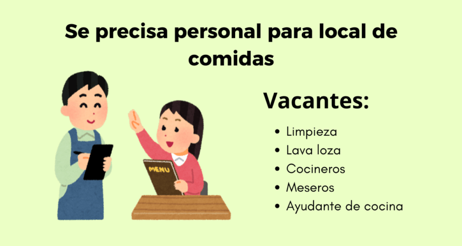 Se precisa personal para local de comidas