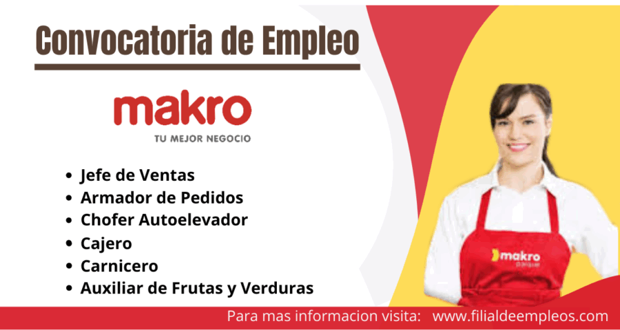 Se requiere Carnicero, Cajero, Auxiliar de Frutas y Verduras para Supermercados